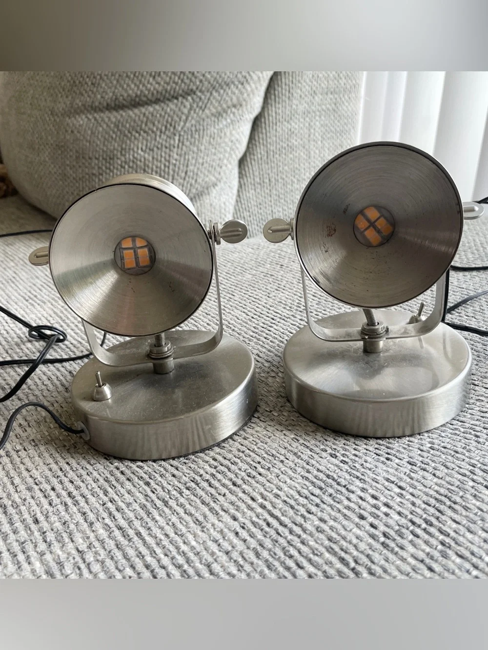 Hampton Bay 2 LED Spotlight Desk Lamps Nickel Accent Lamp Pair Industrial Silver
